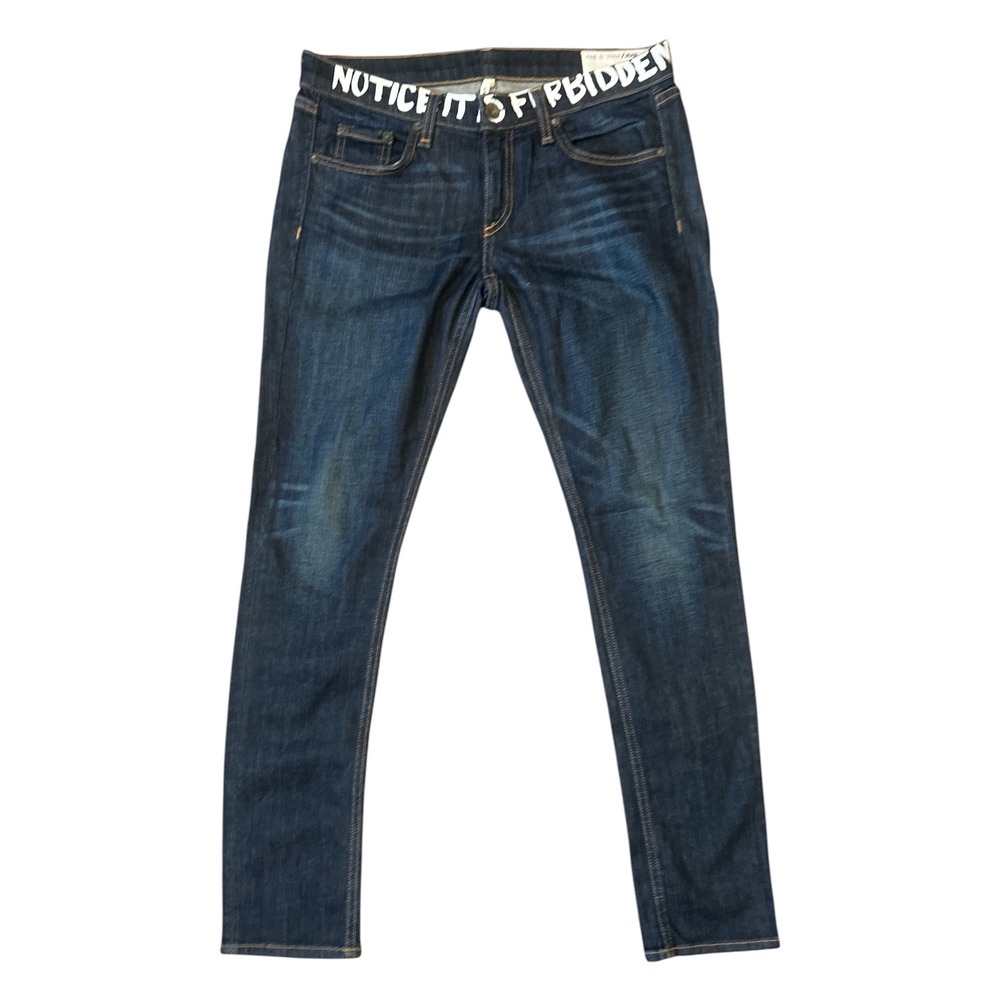 Rag & Bone tomboy Skinny Jeans size 26 dark Wash Graphic Waistband low rise 8" - Picture 2 of 11